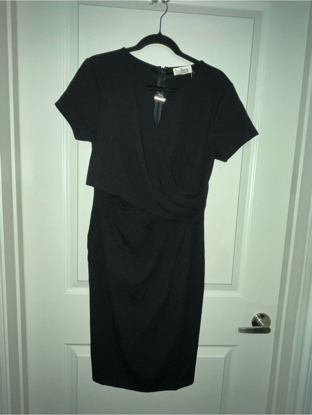 Classic Black Short-Sleeve Wrap Sheath Dress